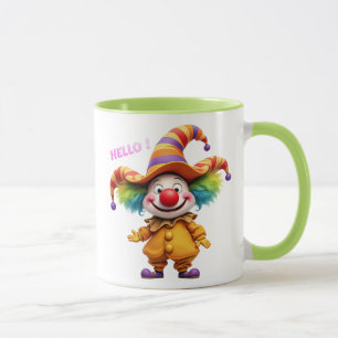 Happy clown with colorful hat. mug