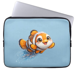 Happy Clownfish Tropical Sea Life Illustration Laptop Sleeve