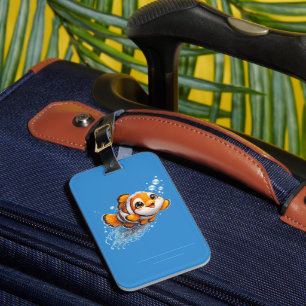 Happy Clownfish Tropical Sea Life Illustration Luggage Tag