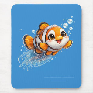 Happy Clownfish Tropical Sea Life Illustration Mouse Mat