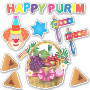 Happy Clowns Purim Festival Party Carnival Symbols