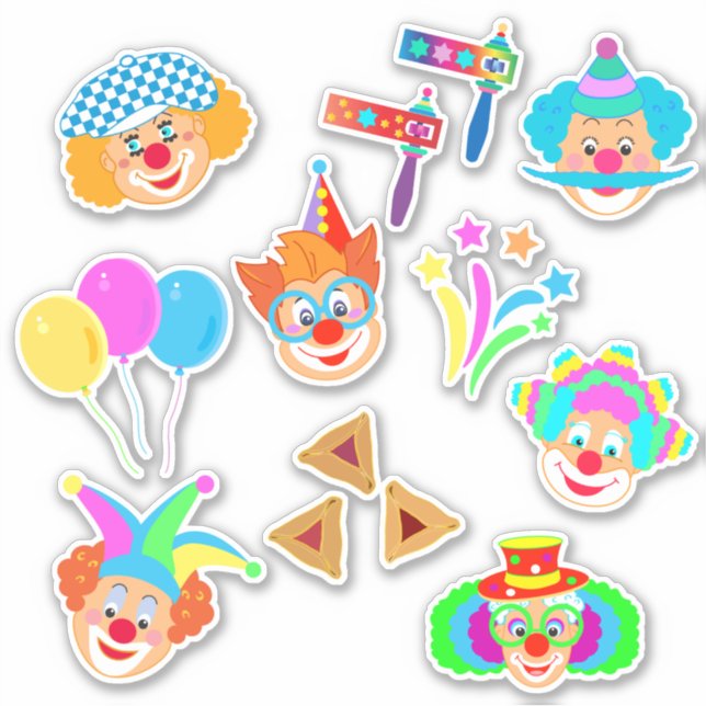 Happy Clowns Purim Festival Party Holiday Symbols (Front)