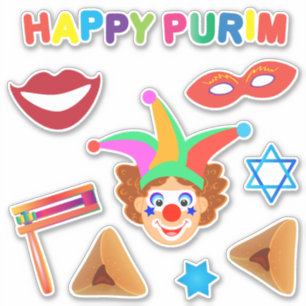 Happy Clowns Purim Festival Party Holiday Symbols