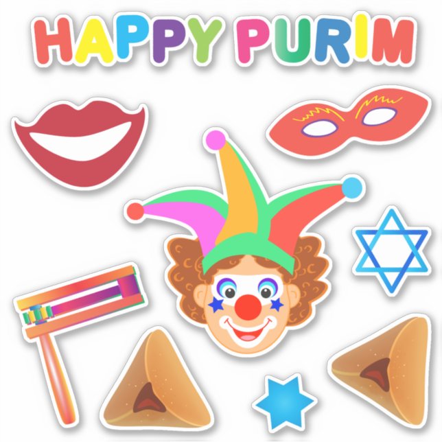 Happy Clowns Purim Festival Party Holiday Symbols (Front)
