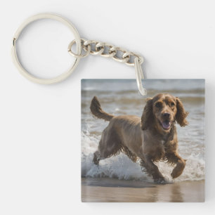 Happy Cocker Spaniel Beach Fun Day, Key Ring