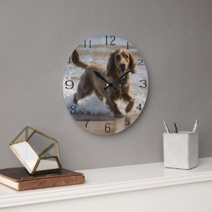Happy Cocker Spaniel Beach Fun Day,  Large Clock