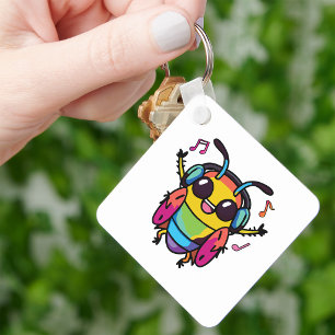 Happy cockroach with headphones listening to music key ring