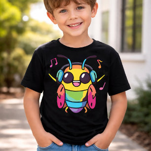 Happy cockroach with headphones listening to music T-Shirt