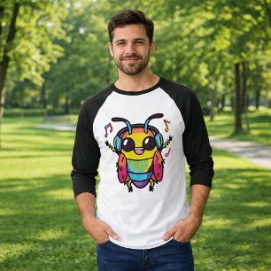 Happy cockroach with headphones listening to music T-Shirt