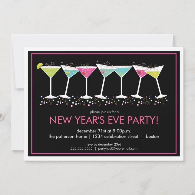 Happy Cocktails New Years Eve Party Invitation (Front)