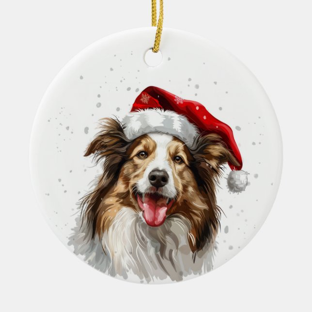 Happy Colley Dog Christmas Personalized Ceramic Tree Decoration (Front)