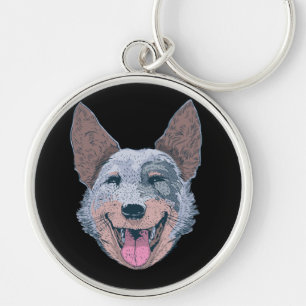 Happy Collie Dog Face Key Ring