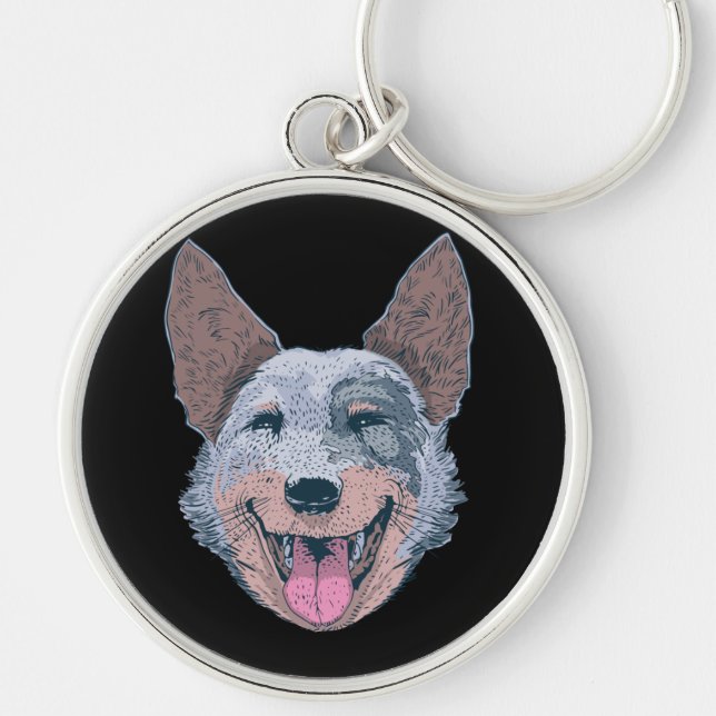 Happy Collie Dog Face Key Ring (Front)