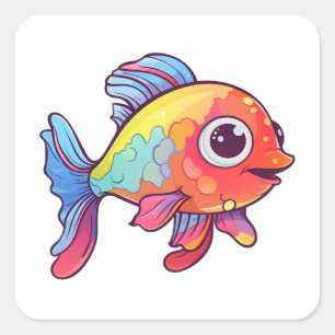 Happy Colorful Fish Square Sticker