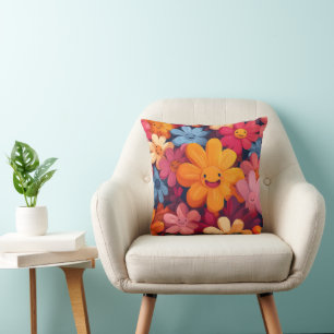 Happy Colorful Flowers Pattern Cushion