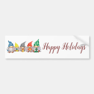 Happy colorful gnomes elegant script holiday bumper sticker