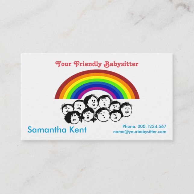 Happy Colorful Rainbow Children Babysitter Business Card (Front)