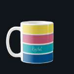 Happy Colour Palette Block Stripe Coffee Mug<br><div class="desc">Add your name to this joyful and happy mug with vibrant colour block stripe. The design has a modern colour palette of blue,  peacock,  soft red,  yellow and cloud.</div>
