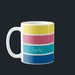 Happy Colour Palette Block Stripe Coffee Mug<br><div class="desc">Add your name to this joyful and happy mug with vibrant colour block stripe. The design has a modern colour palette of blue,  peacock,  soft red,  yellow and cloud.</div>