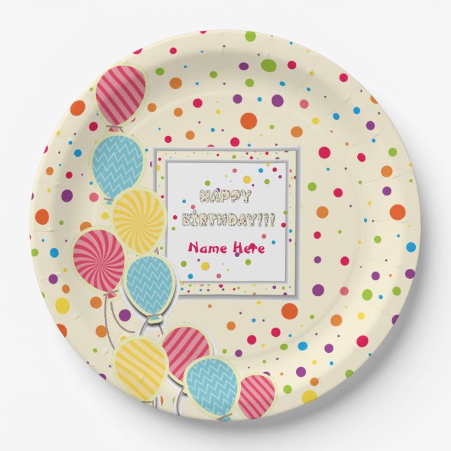 Happy Colourful Birthday Paper Plates (Front)