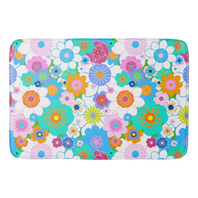 Happy colourful bright flowers cheerful multicolor bath mat (Front)
