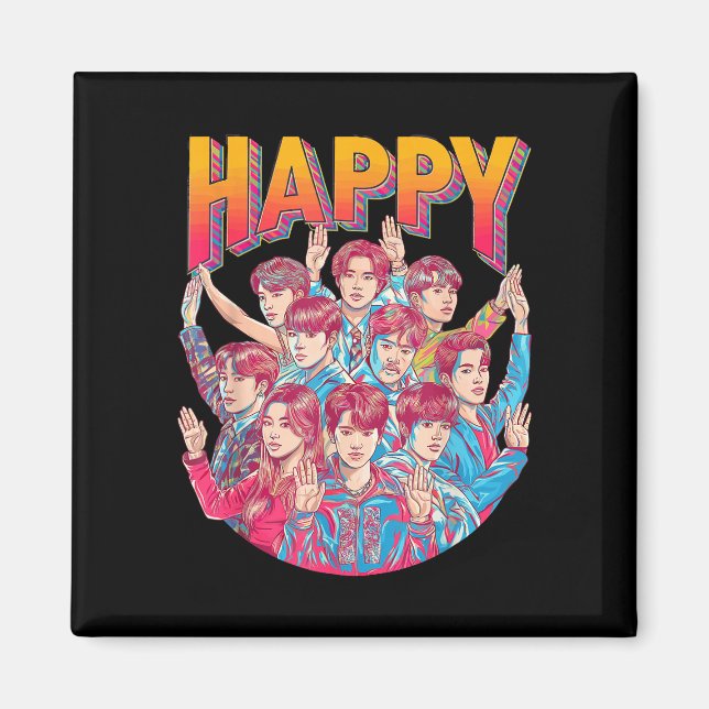 Happy colourful bubble letter design  magnet (Front)