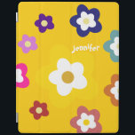 Happy Colourful Daisy Flowers Personalised-Yellow iPad Cover<br><div class="desc">Protect your iPad,  iPad-air,  iPad-mini with this cute whimsical happy daisy flowers cover with a place to put your name/initials on. To change the font or background colour just click the "Customise it" button.</div>