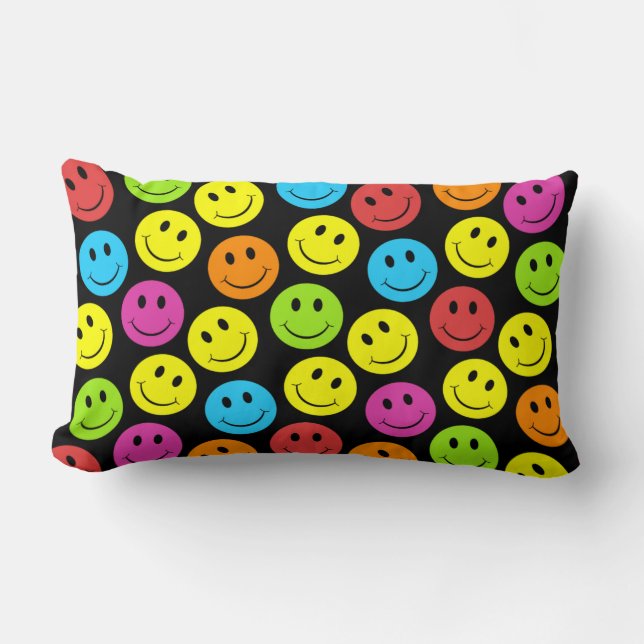 Happy Colourful Faces Pattern Lumbar Cushion (Front)