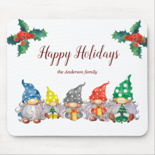 Happy colourful gnomes elegant script mousepad
