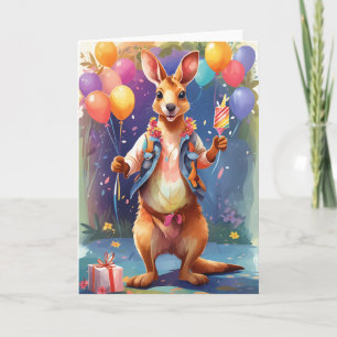 Happy, colourful kangaroo celebrating Card