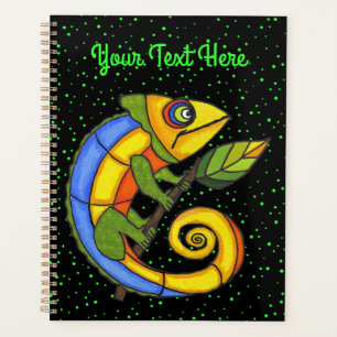 Happy Colourful Lizard Big Eyes Leaf Green Dots Planner
