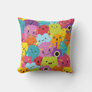 Happy Colourful Monsters Pattern Cushion