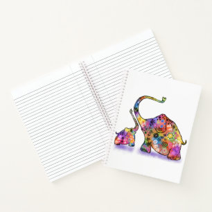 Happy Colourful Mother and Baby Elephant - Drawing Notebook