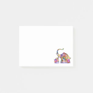 Happy Colourful Mother and Baby Elephant - Drawing Post-it Notes