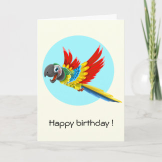 Happy colourful parrot cartoon kids birthday card