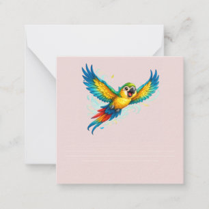 Happy Colourful Parrot in Flight Kawaii Bird Desig Card