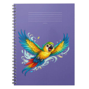 Happy Colourful Parrot in Flight Kawaii Bird Desig Notebook