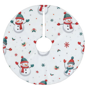 Happy colourful snowmen  brushed polyester tree skirt