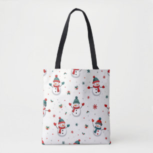 Happy colourful snowmen tote bag