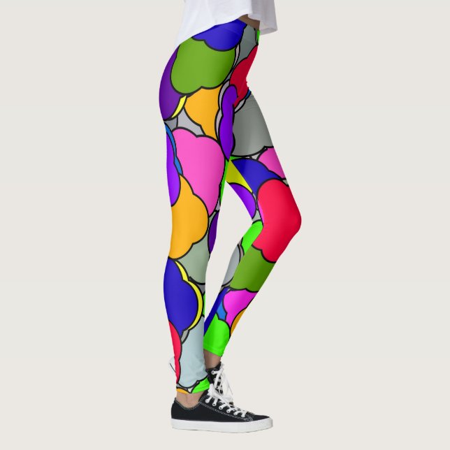 Happy Colourful Summer Cloud Shapes Pattern, Leggings (Right)