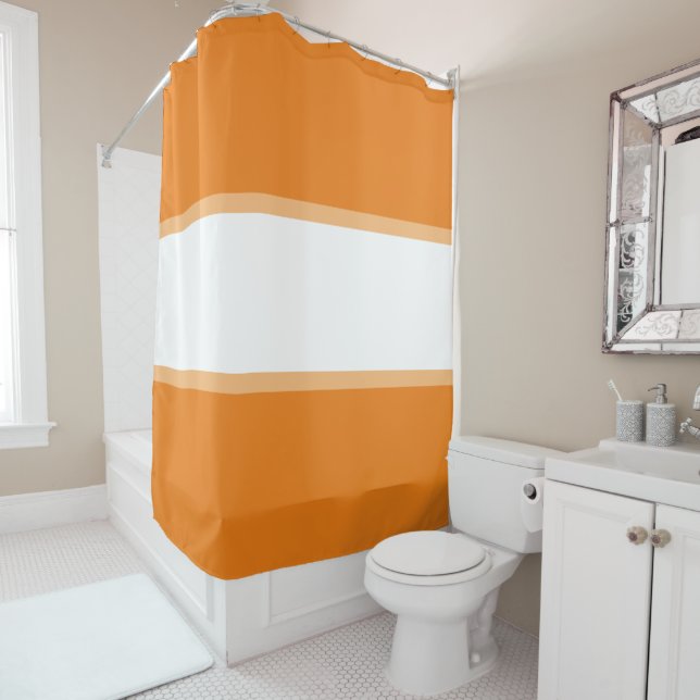 Happy Colourful Warm Orange White Summer Stripes  Shower Curtain (In Situ)