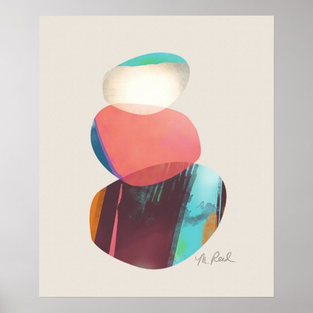 Happy Colourful Watercolor Stones Poster (Front)