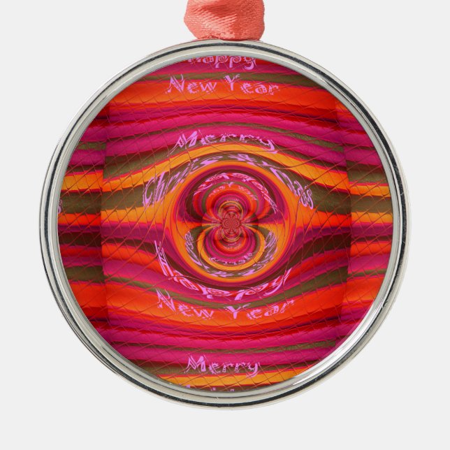 Happy Colours Merry Christmas Happy New Year  Desi Metal Tree Decoration (Front)