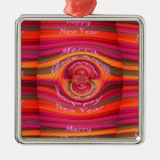 Happy Colours Merry Christmas Happy New Year  Desi Metal Tree Decoration (Front)