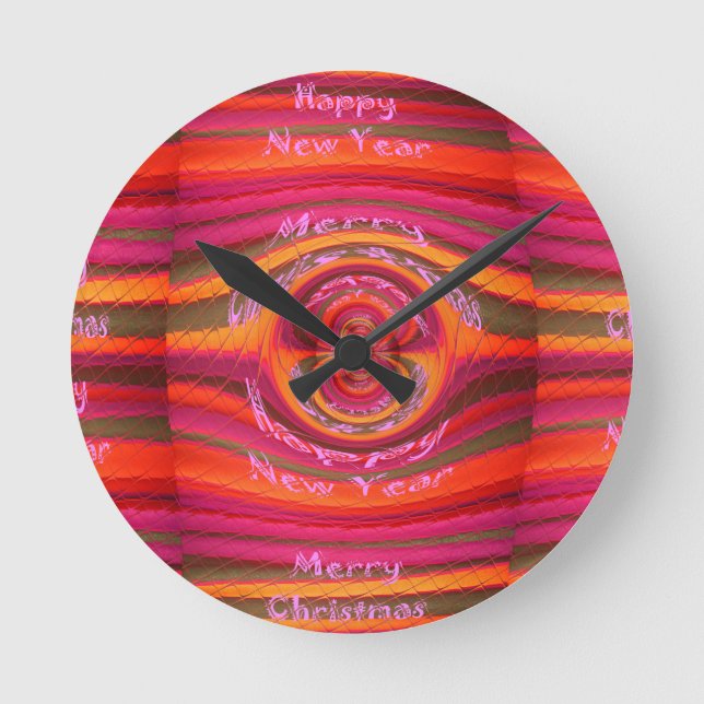 Happy Colours Merry Christmas Happy New Year  Desi Round Clock (Front)