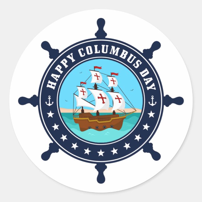Happy Columbus Day Mug | Explorer Holiday Coffee Classic Round Sticker (Front)