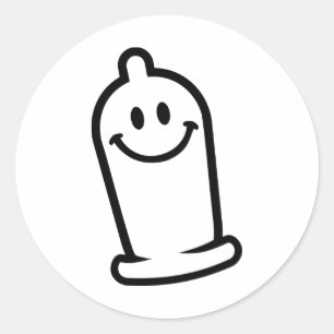 Happy condom face classic round sticker