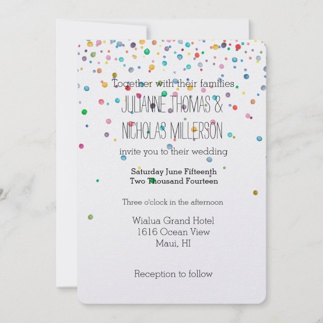 Happy Confetti Dots Wedding Invitation (Front)