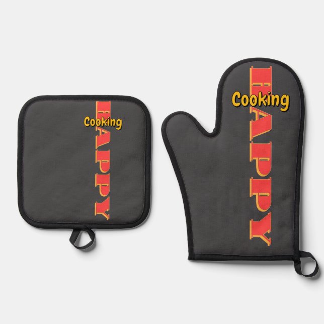 Happy Cooking Dk Grey    Oven Mitt & Pot Holder Set (Front)