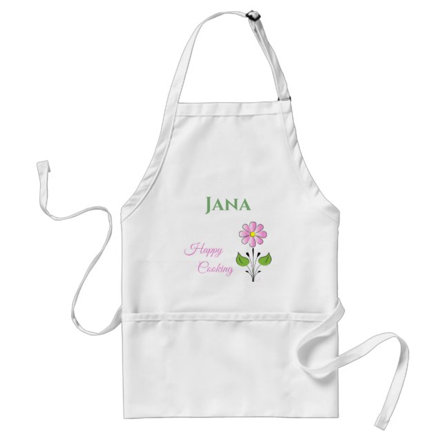 Happy-Cooking Flower Customise Name Adult Apron (Front)